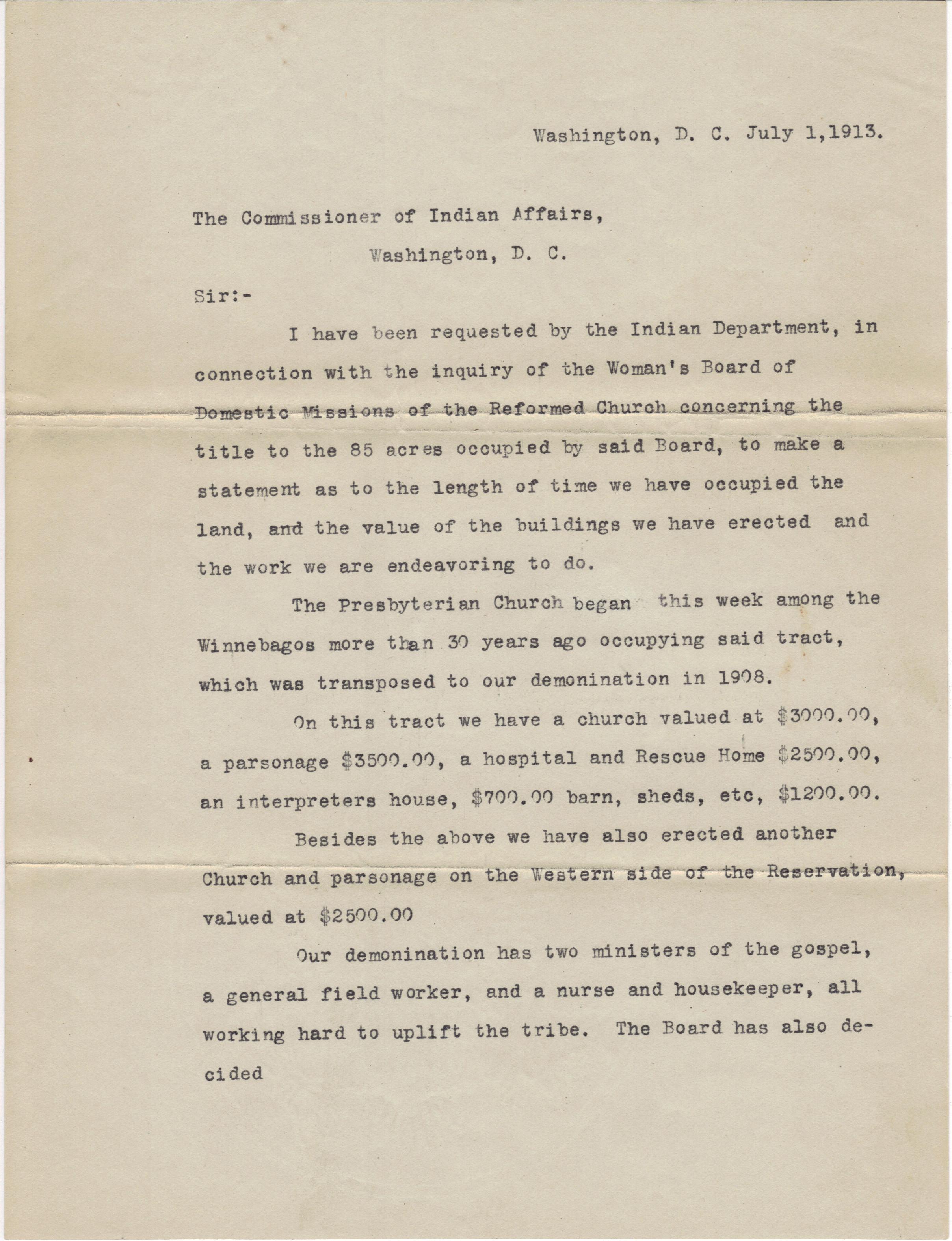 July 1, 1913: Statement regarding value of building (1)
